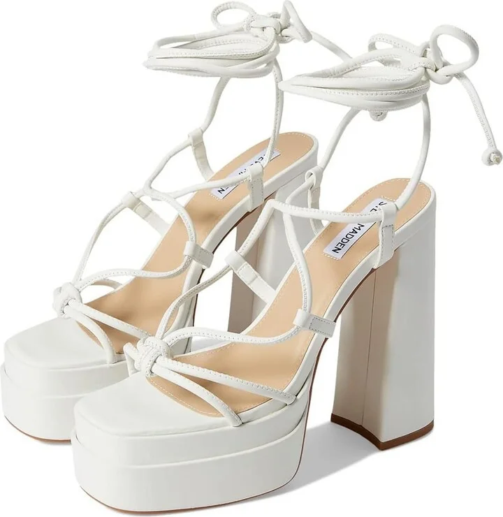 Emery Womens Lace-Up Faux Leather Platform Sandals