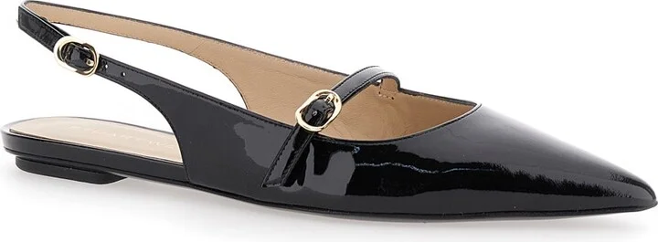 'emilia' Black Slingback Sandals With Adjustable Strap Closure In Patent Leather Woman - Image 2