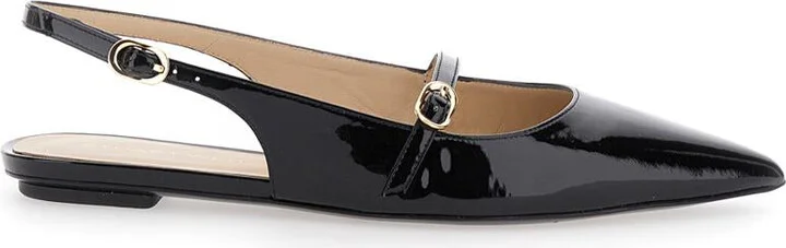 'Emilia' Black Slingback Sandals With Adjustable Strap Closure In Patent Leather Woman