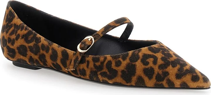 'emilia' Brown Ballet Shoes With Adjustable Strap Closure And All-over Leopard Motif In Suede Woman - Image 2