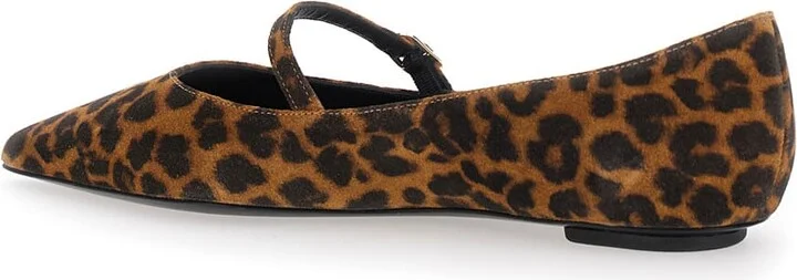 'emilia' Brown Ballet Shoes With Adjustable Strap Closure And All-over Leopard Motif In Suede Woman - Image 3