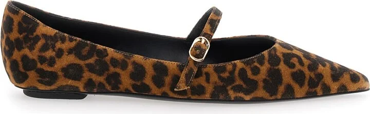 'emilia' Brown Ballet Shoes With Adjustable Strap Closure And All-over Leopard Motif In Suede Woman