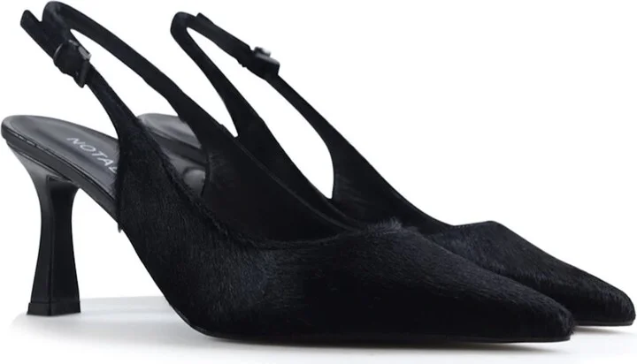 Emilia Low Slingback Stilettos, Black Cow Fur - Image 2