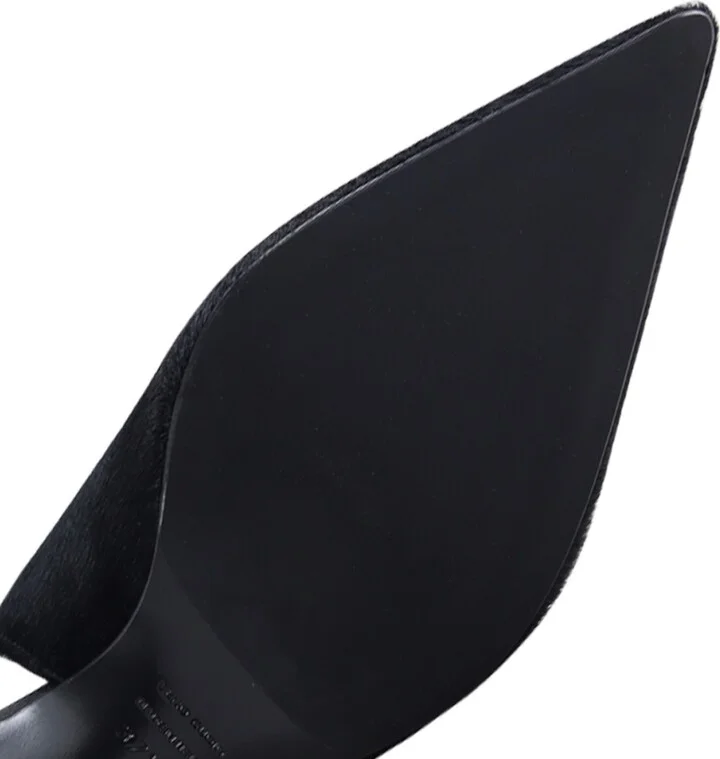 Emilia Low Slingback Stilettos, Black Cow Fur - Image 5
