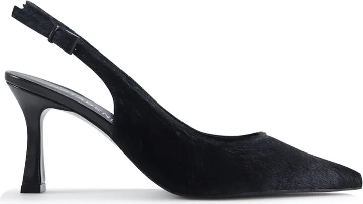 Emilia Low Slingback Stilettos, Black Cow Fur
