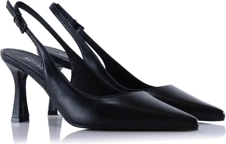 Emilia Low Slingback Stilettos, Black Leather - Image 2