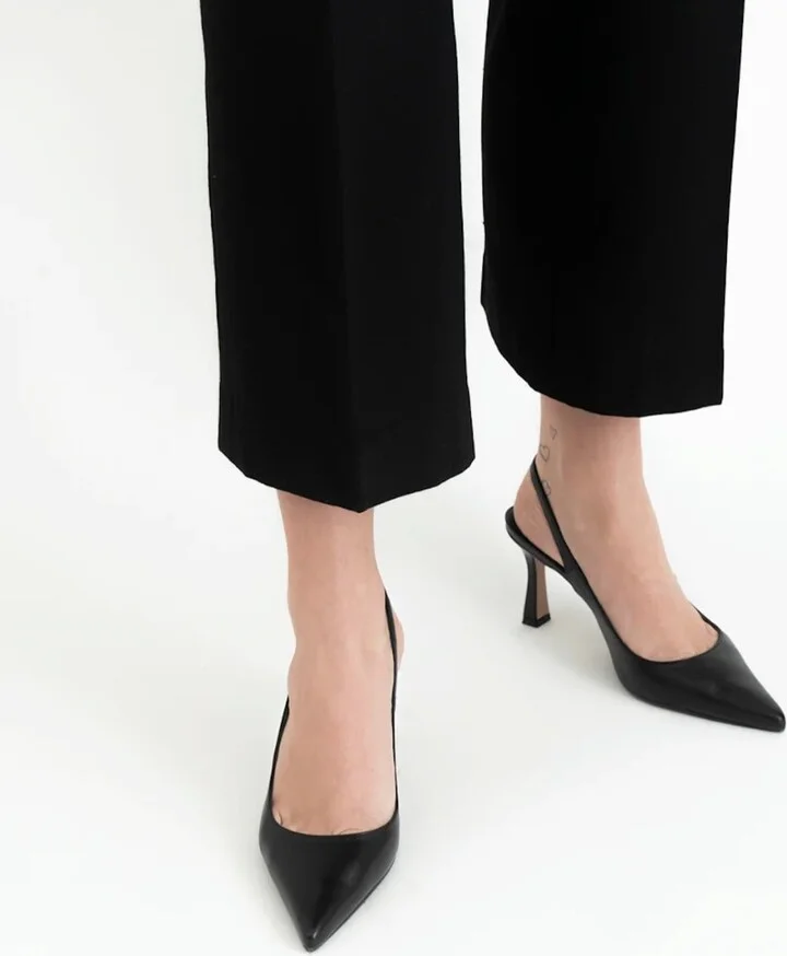Emilia Low Slingback Stilettos, Black Leather - Image 4