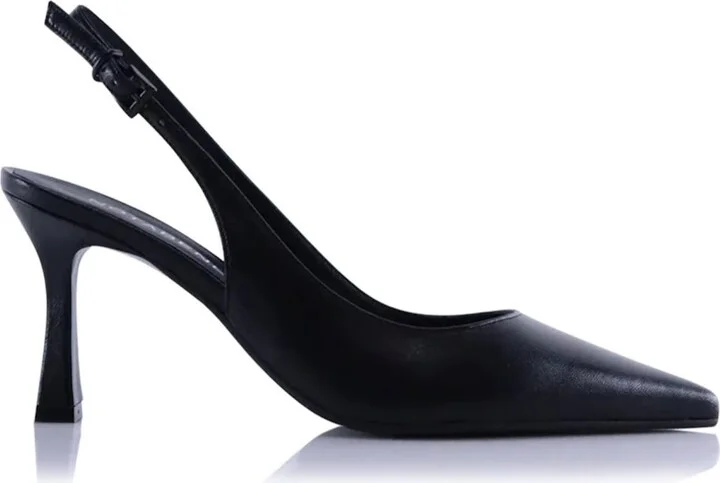 Emilia Low Slingback Stilettos, Black Leather