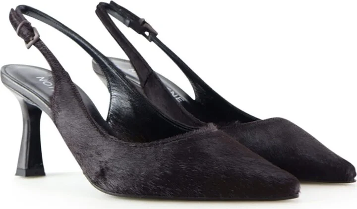 Emilia Low Slingback Stilettos, Dark Brown Cow Fur - Image 2