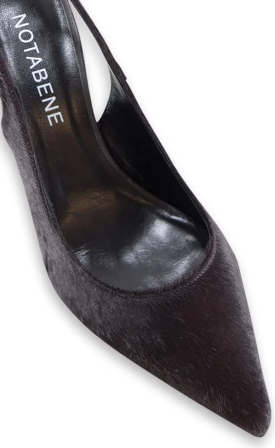 Emilia Low Slingback Stilettos, Dark Brown Cow Fur - Image 3