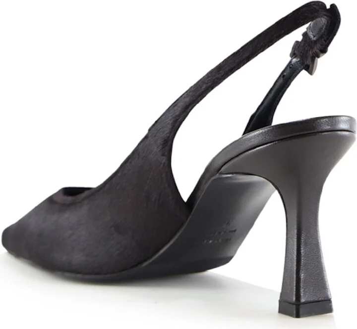 Emilia Low Slingback Stilettos, Dark Brown Cow Fur - Image 4