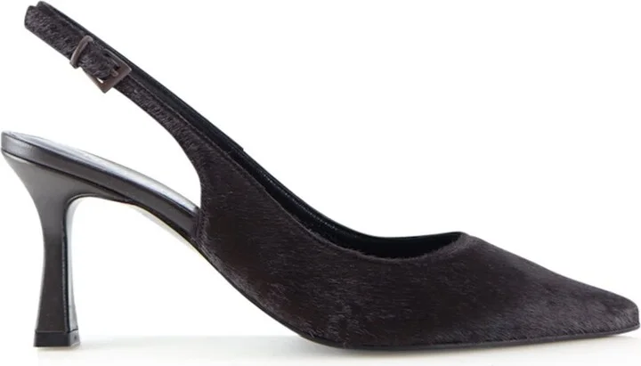 Emilia Low Slingback Stilettos, Dark Brown Cow Fur