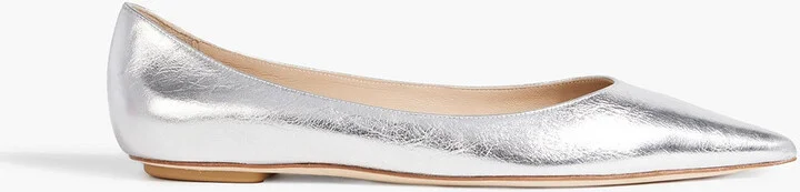 Emilia metallic textured-leather point-toe flats