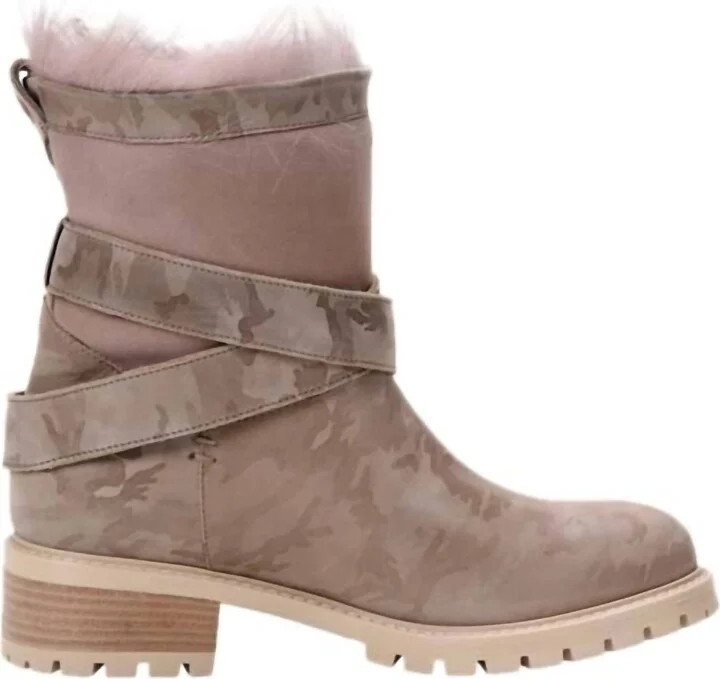 Emilina Weatherproof Shearling Moto Boot In Blush Camo