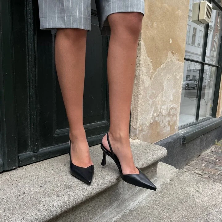 Emira Slingback Stilettos, Black Leather - Image 2