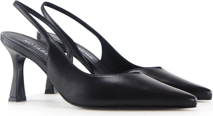 Emira Slingback Stilettos, Black Leather - Image 4