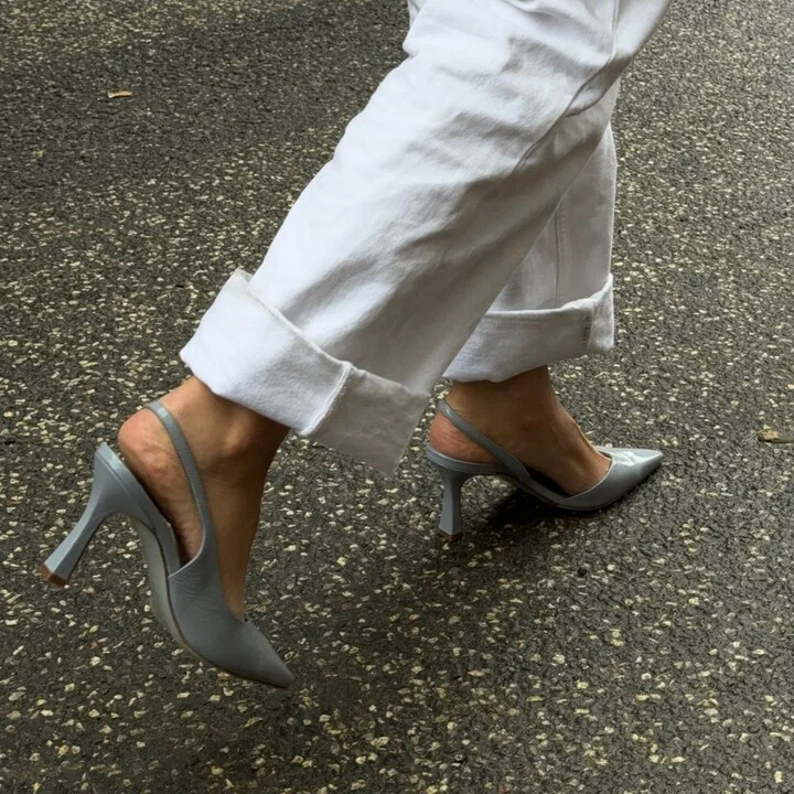 Emira Slingback Stilettos, Ice Blue Patent - Image 3