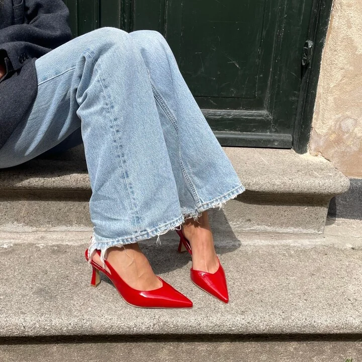 Emira Slingback Stilettos, Red Patent - Image 2