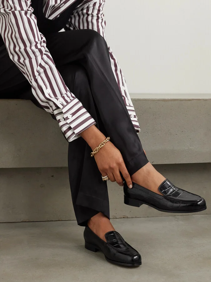 Emme Parsons - Danielle Croc-effect Patent-leather Loafers - Black - Image 2