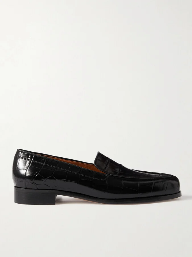 Emme Parsons - Danielle Croc-effect Patent-leather Loafers - Black
