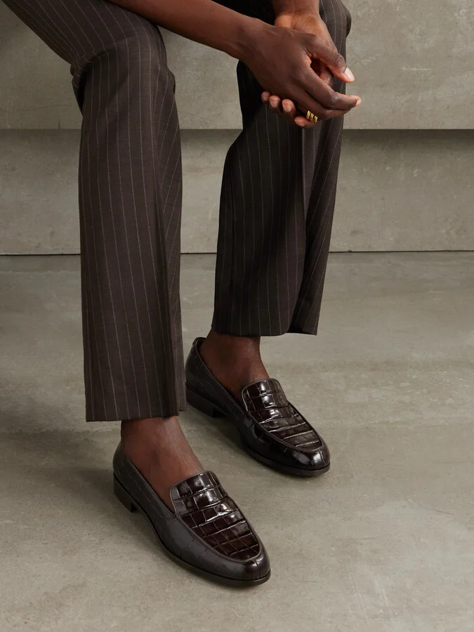 Emme Parsons - Danielle Glossed Croc-effect Leather Loafers - Brown - Image 2