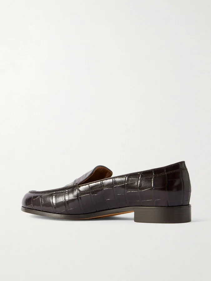Emme Parsons - Danielle Glossed Croc-effect Leather Loafers - Brown - Image 3