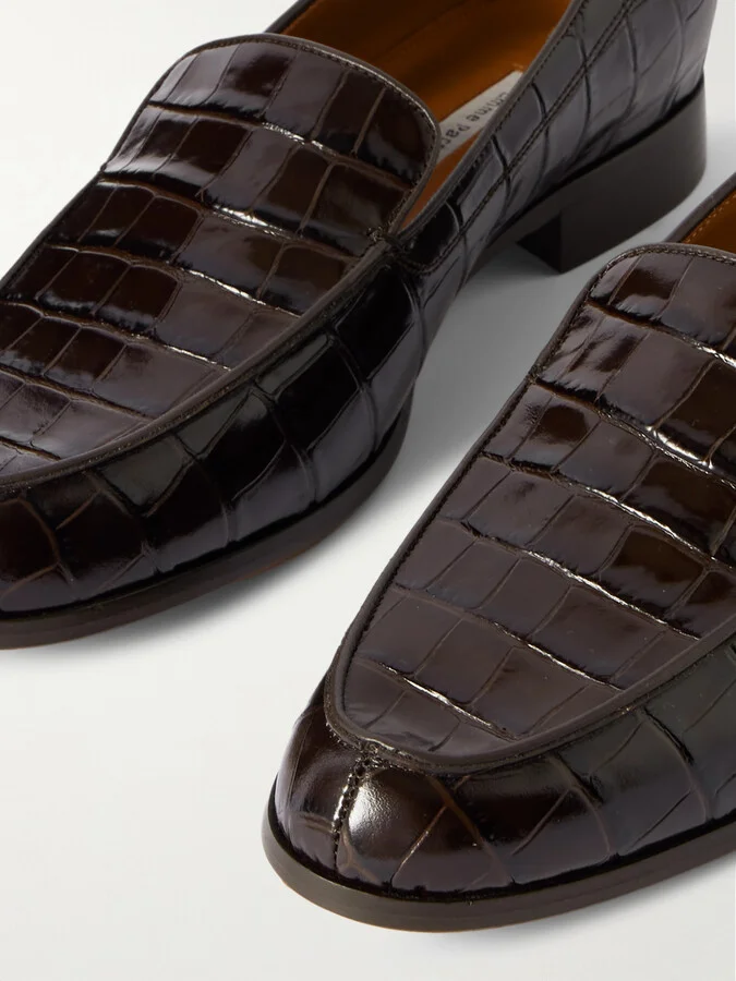 Emme Parsons - Danielle Glossed Croc-effect Leather Loafers - Brown - Image 4