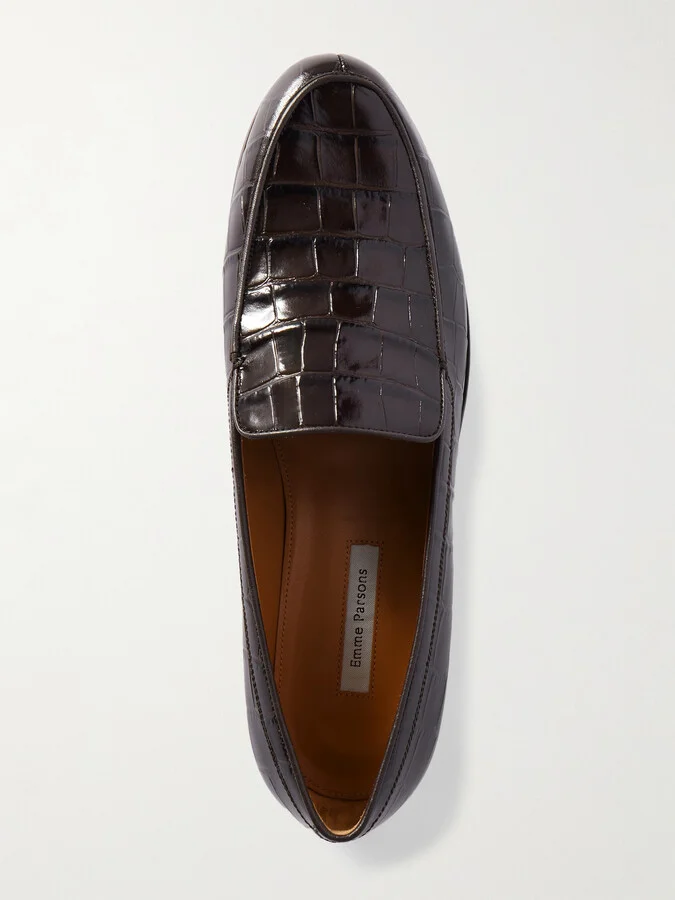Emme Parsons - Danielle Glossed Croc-effect Leather Loafers - Brown - Image 5