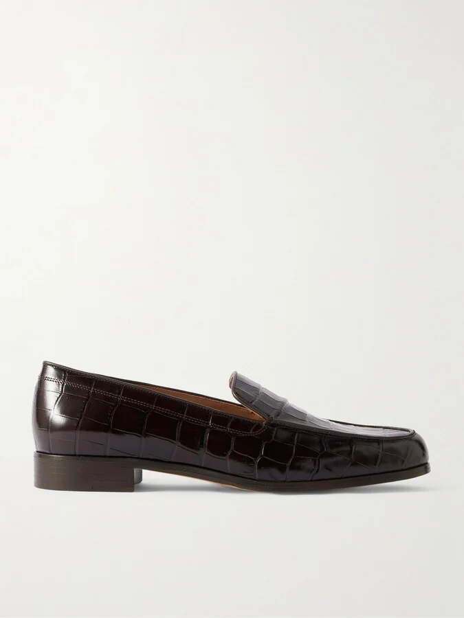 Emme Parsons - Danielle Glossed Croc-effect Leather Loafers - Brown