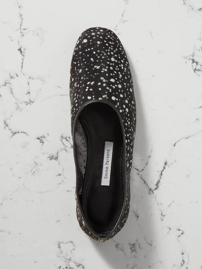 Emme Parsons - High Throat Leather-trimmed Glittered Mesh Ballet Flats - Black - Image 5