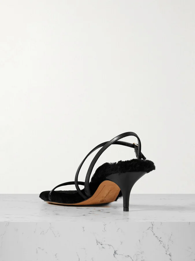 Emme Parsons - Hugo Shearling-lined Leather Sandals - Black - Image 3