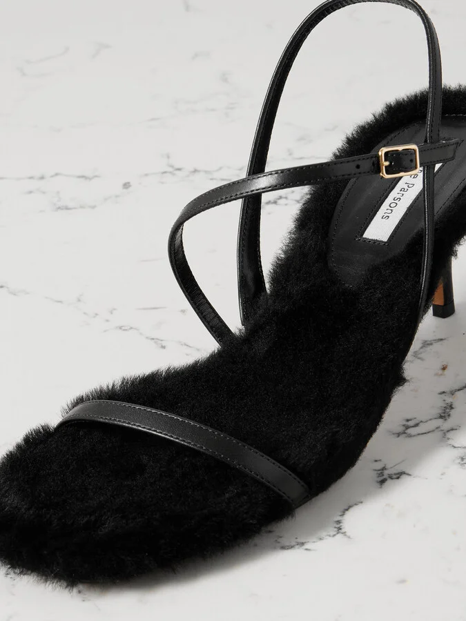 Emme Parsons - Hugo Shearling-lined Leather Sandals - Black - Image 4