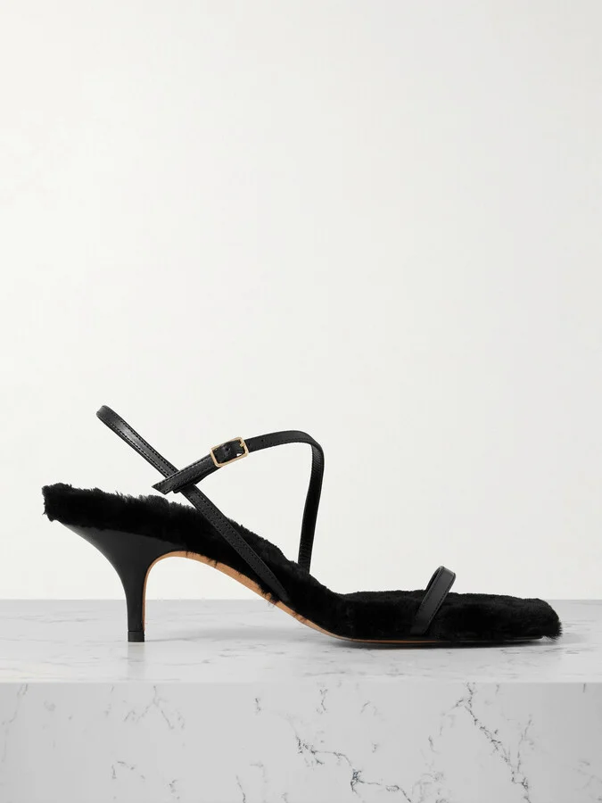 Emme Parsons - Hugo Shearling-lined Leather Sandals - Black