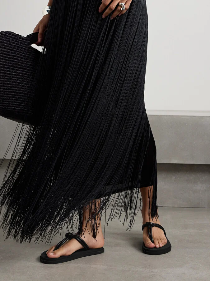 Emme Parsons - Knot Leather Flip Flops - Black - Image 2