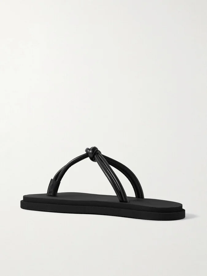 Emme Parsons - Knot Leather Flip Flops - Black - Image 3