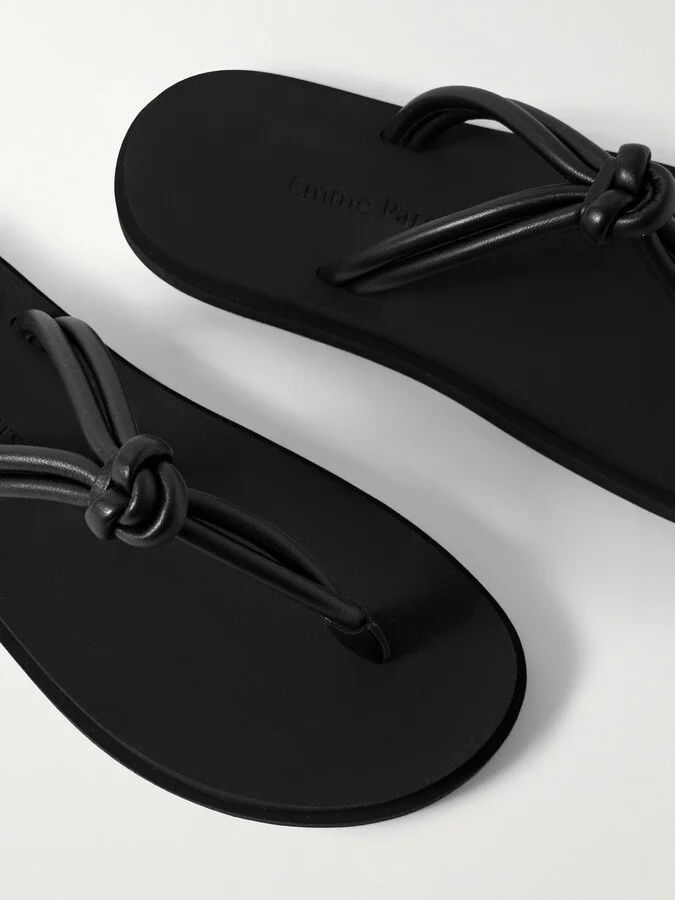 Emme Parsons - Knot Leather Flip Flops - Black - Image 4