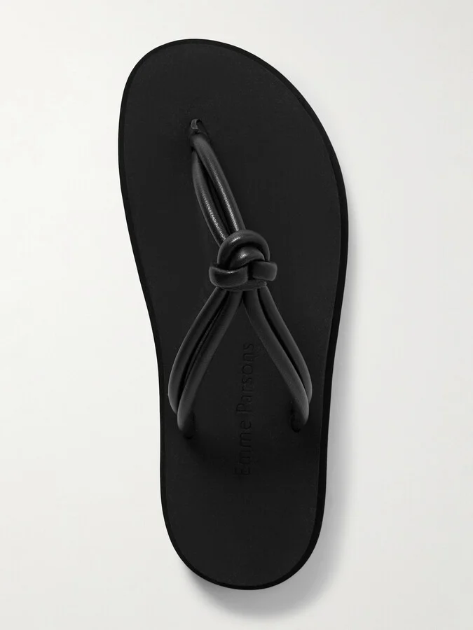 Emme Parsons - Knot Leather Flip Flops - Black - Image 5