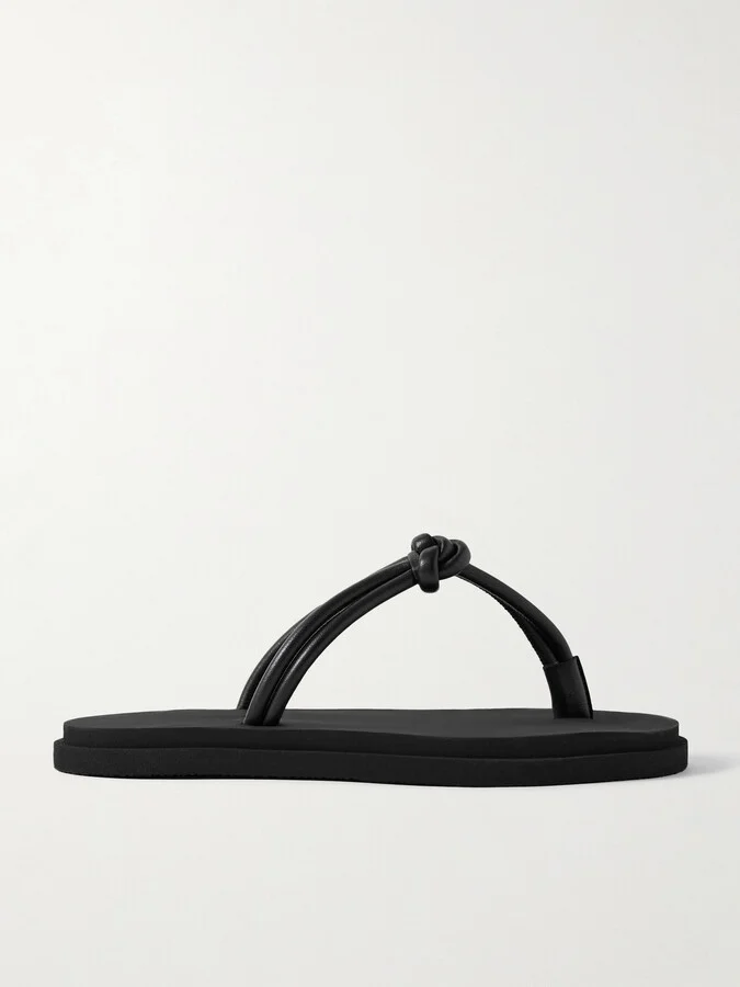 Emme Parsons - Knot Leather Flip Flops - Black