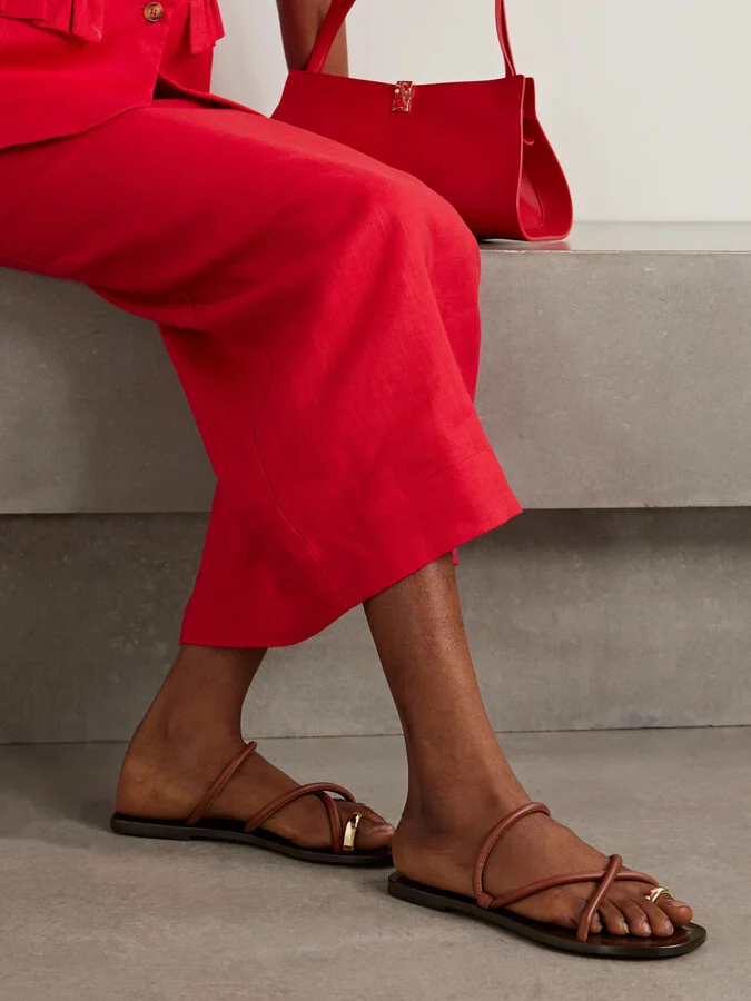 Emme Parsons - Laurie Embellished Leather Sandals - Brown - Image 2