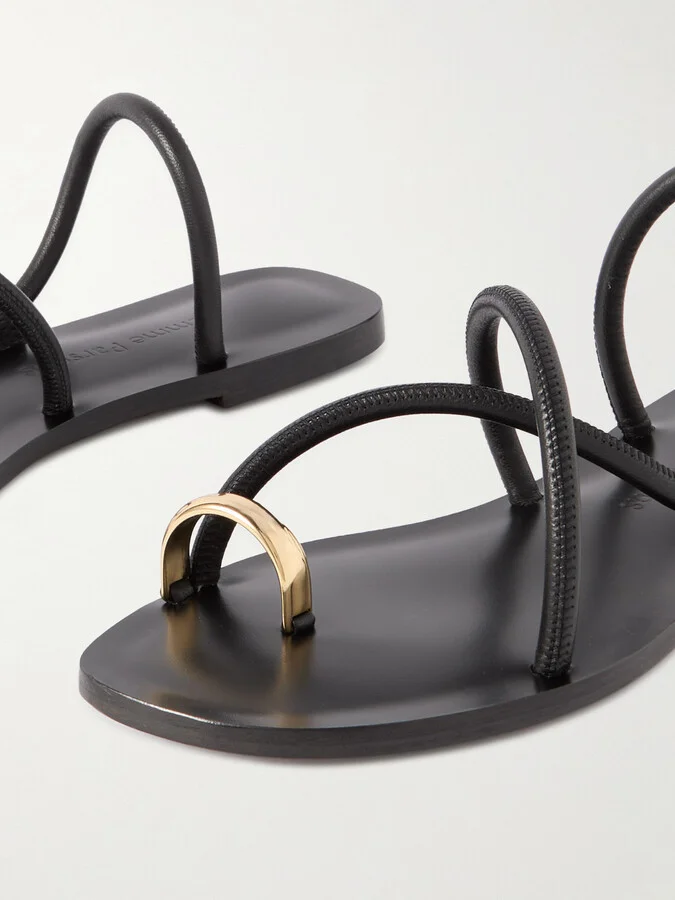 Emme Parsons - Laurie Gold-tone And Leather Sandals - Black - Image 4