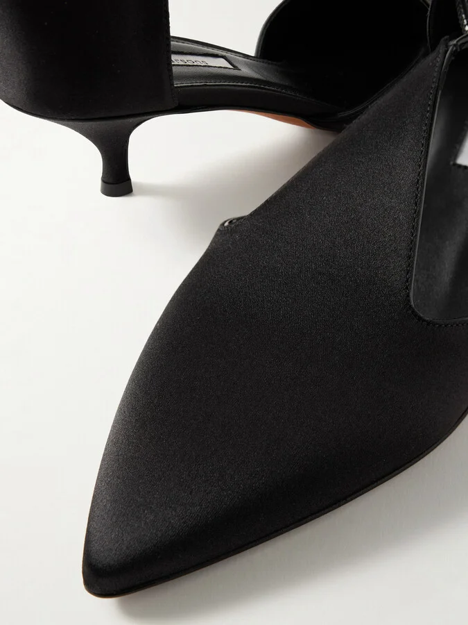 Emme Parsons - Leandra Satin Point-toe Pumps - Black - Image 4