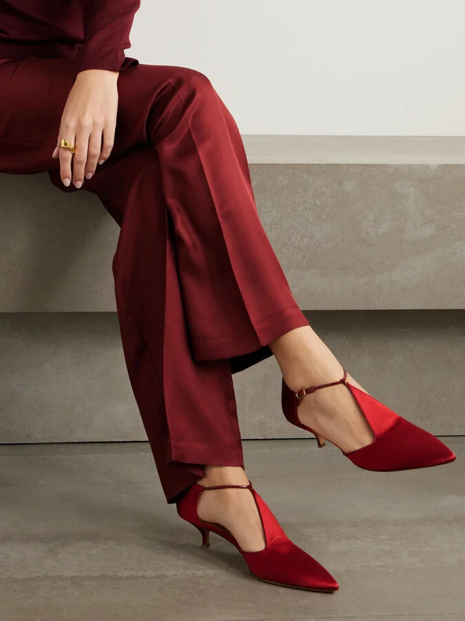 Emme Parsons - Leandra Satin Pumps - Red - Image 2