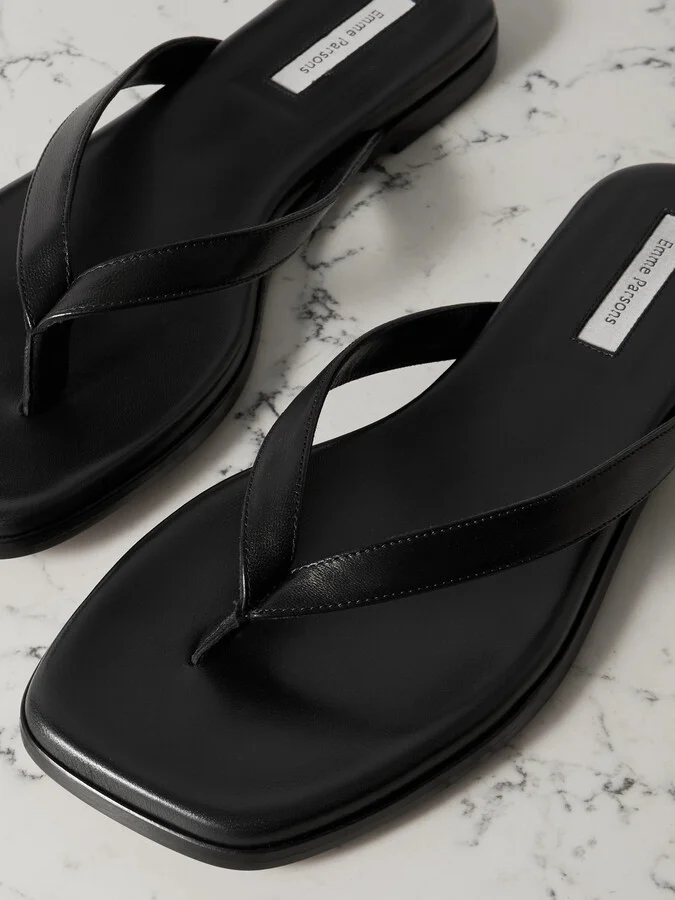 Emme Parsons - Meta Leather Flip Flops - Black - Image 4