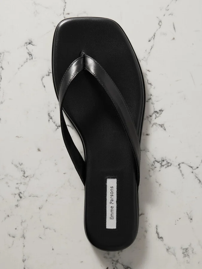 Emme Parsons - Meta Leather Flip Flops - Black - Image 5