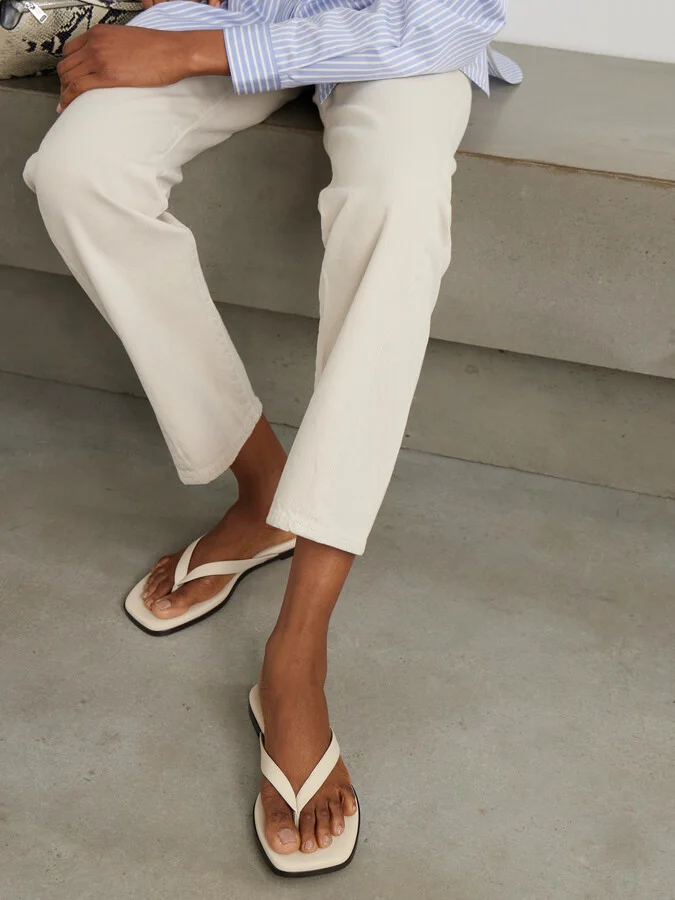 Emme Parsons - Meta Leather Flip Flops - Ivory - Image 2