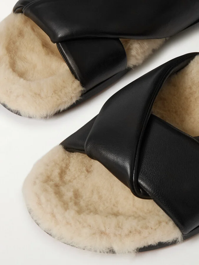 Emme Parsons - Shearling-lined Leather Slides - Black - Image 4