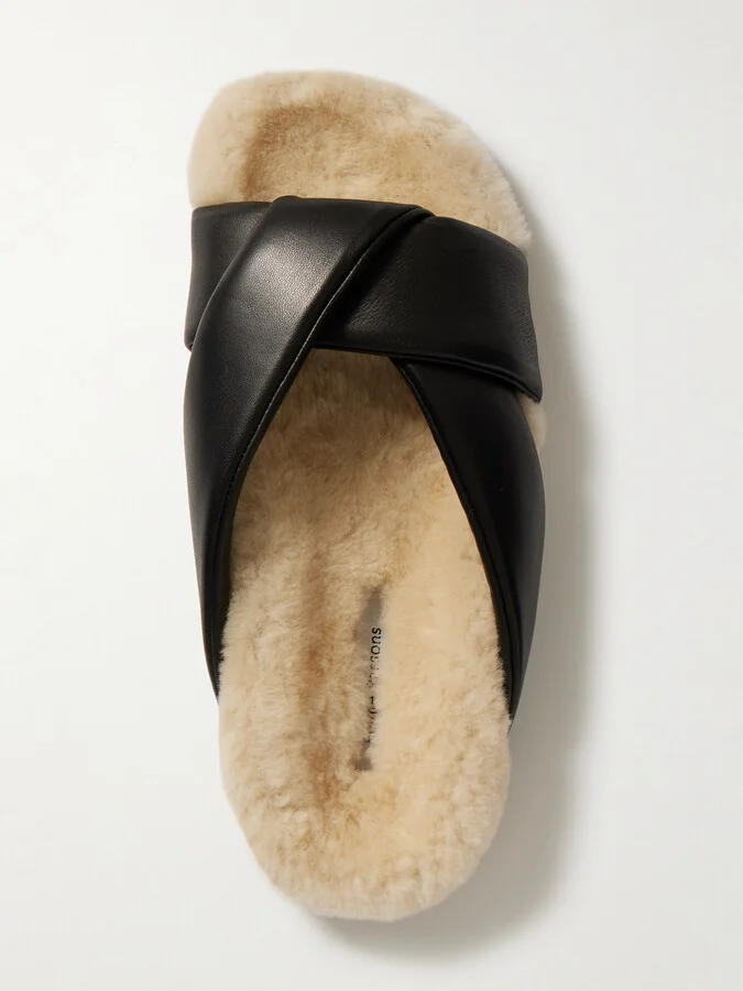 Emme Parsons - Shearling-lined Leather Slides - Black - Image 5