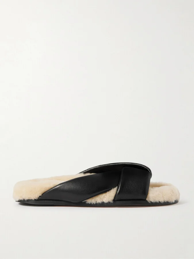 Emme Parsons - Shearling-lined Leather Slides - Black