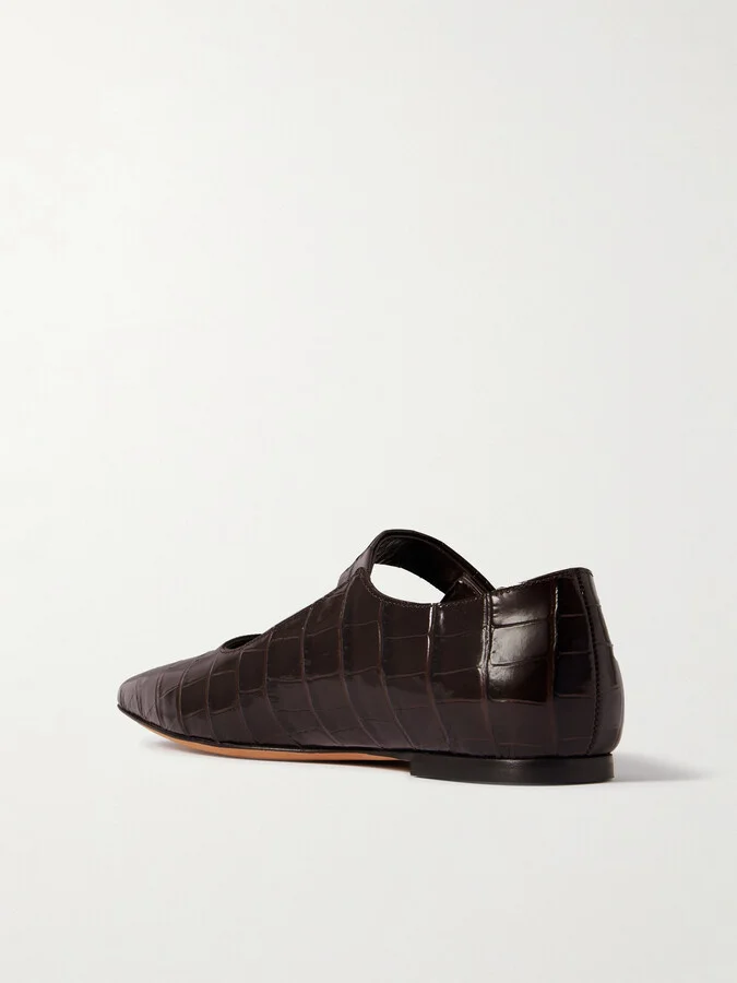 Emme Parsons - Tramonto Croc-effect Leather Mary Jane Ballet Flats - Brown - Image 3