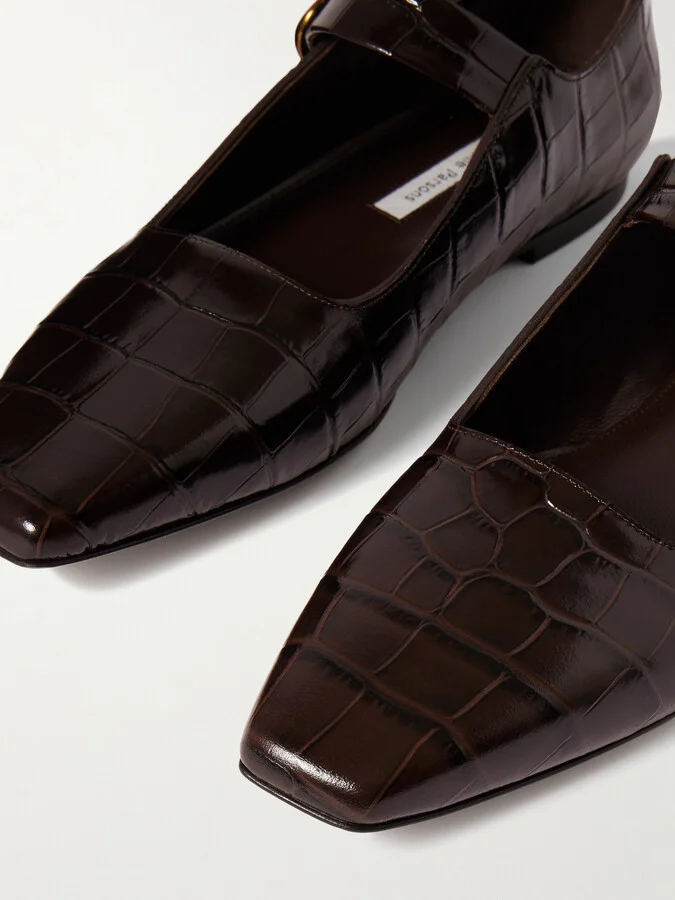 Emme Parsons - Tramonto Croc-effect Leather Mary Jane Ballet Flats - Brown - Image 4